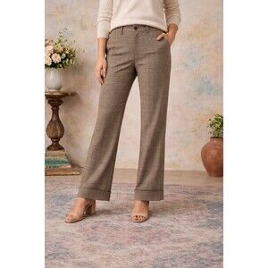 Eddie Bauer Wool Plaid Trousers Brown Size 18 Tailored Dark Academia Workwear